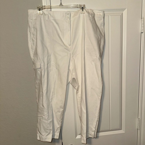 Talbots Supersoft Cargo Pants White Woman's Size 20WP Cotton Linen Blend Summer - Picture 1 of 12